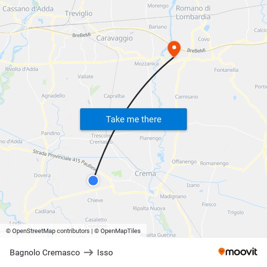 Bagnolo Cremasco to Isso map