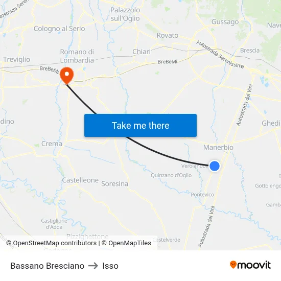 Bassano Bresciano to Isso map