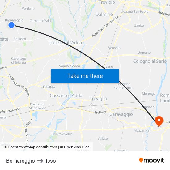 Bernareggio to Isso map