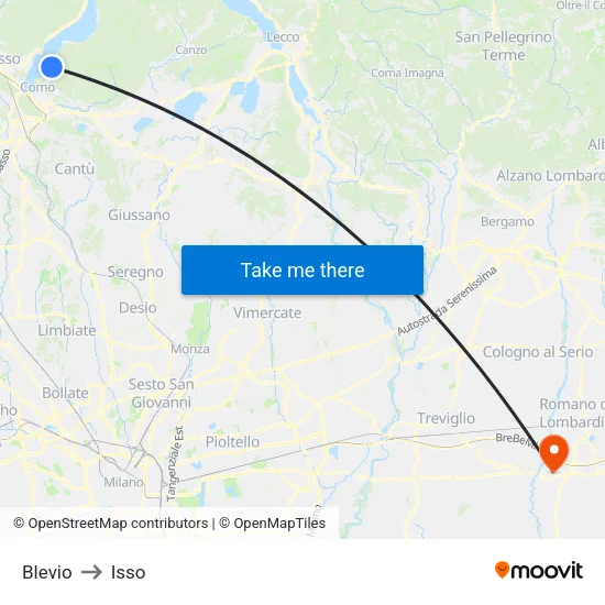 Blevio to Isso map