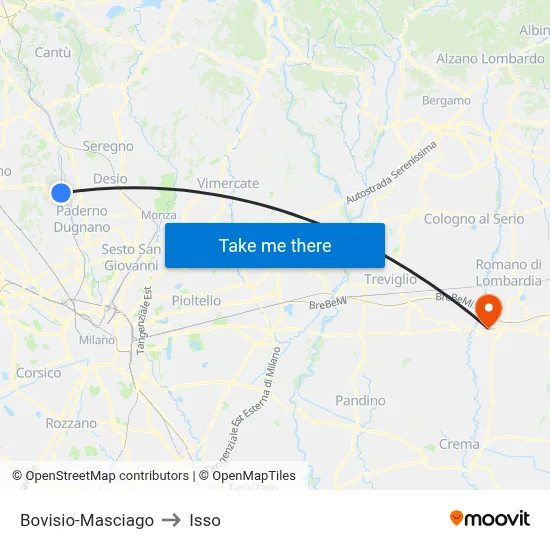 Bovisio-Masciago to Isso map