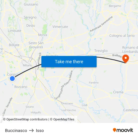 Buccinasco to Isso map