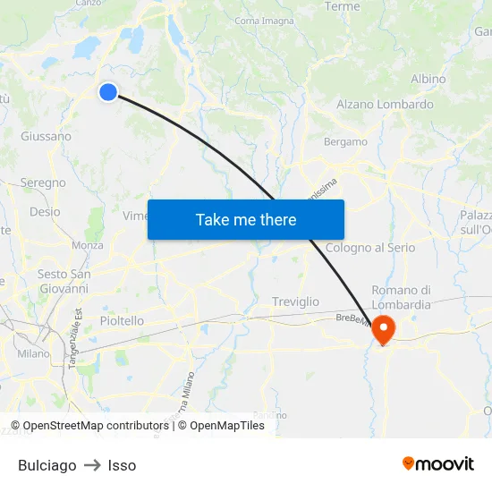Bulciago to Isso map
