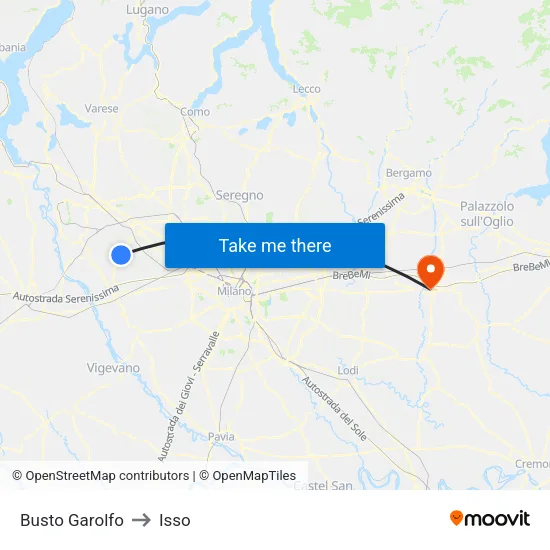 Busto Garolfo to Isso map