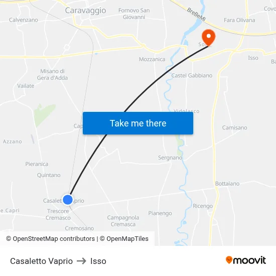 Casaletto Vaprio to Isso map