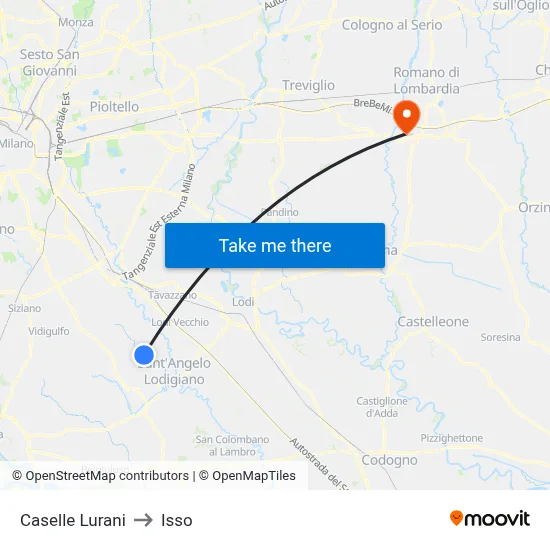 Caselle Lurani to Isso map