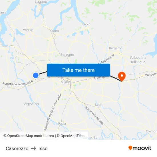 Casorezzo to Isso map