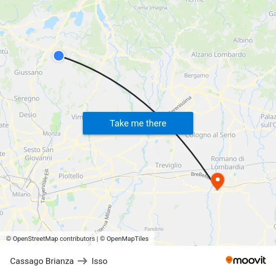 Cassago Brianza to Isso map