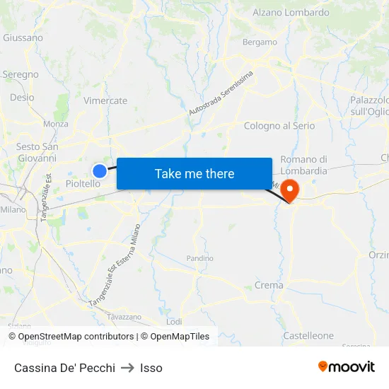 Cassina De' Pecchi to Isso map
