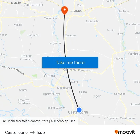 Castelleone to Isso map