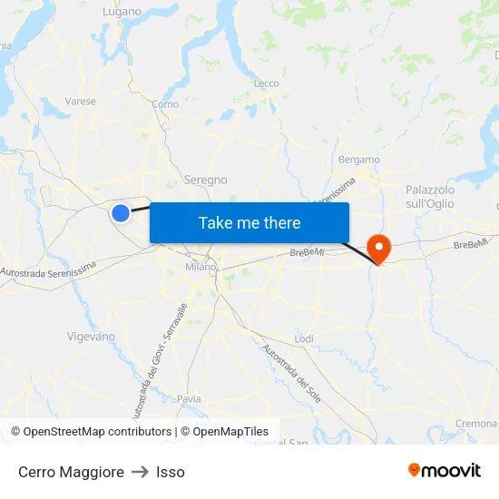 Cerro Maggiore to Isso map