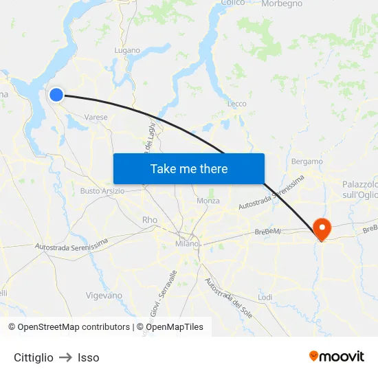Cittiglio to Isso map