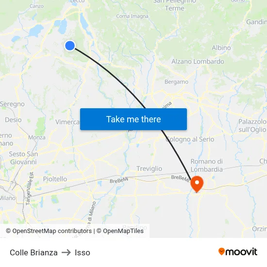 Colle Brianza to Isso map