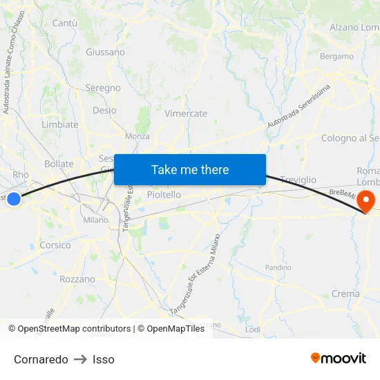 Cornaredo to Isso map