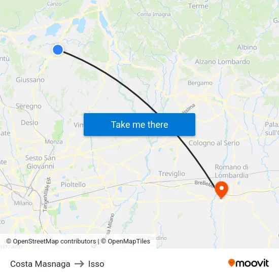 Costa Masnaga to Isso map