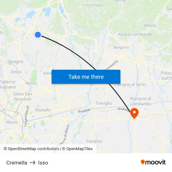 Cremella to Isso map