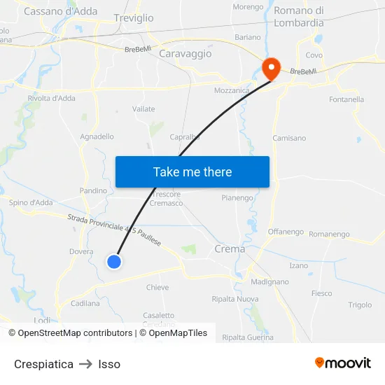 Crespiatica to Isso map