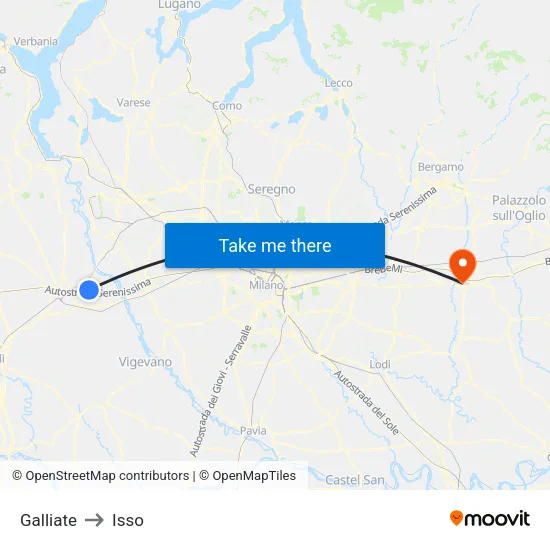Galliate to Isso map