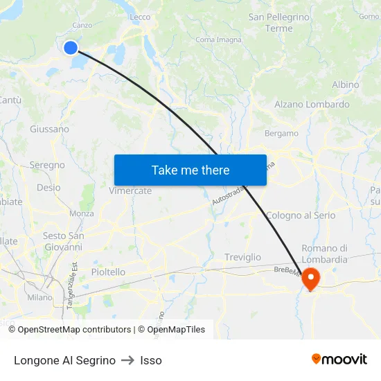 Longone Al Segrino to Isso map