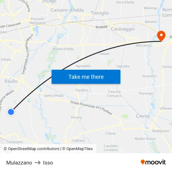 Mulazzano to Isso map