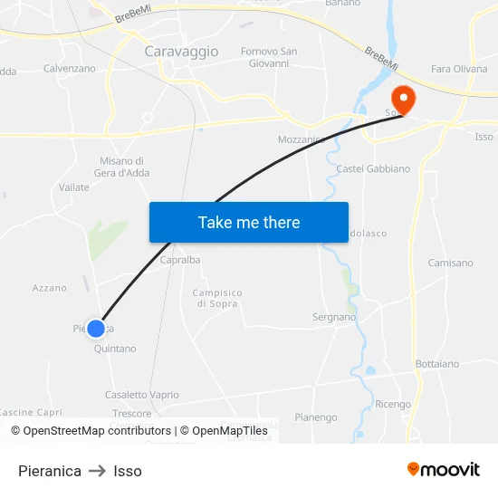Pieranica to Isso map