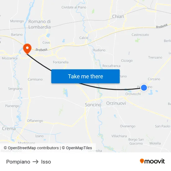 Pompiano to Isso map