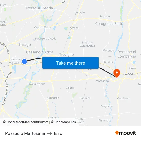 Pozzuolo Martesana to Isso map