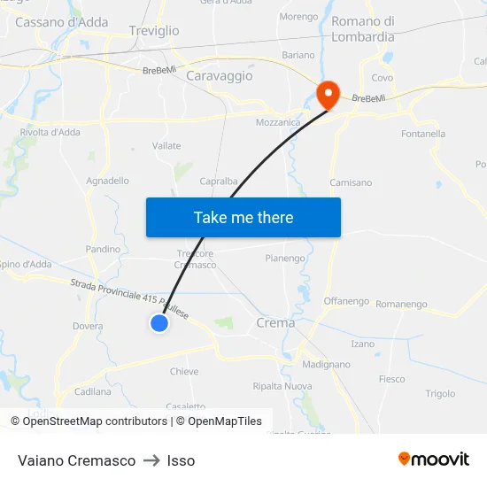 Vaiano Cremasco to Isso map
