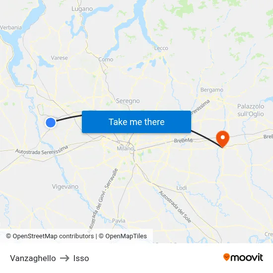 Vanzaghello to Isso map