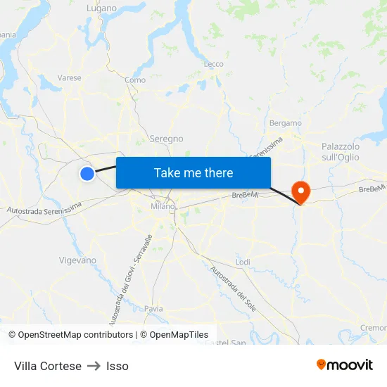 Villa Cortese to Isso map