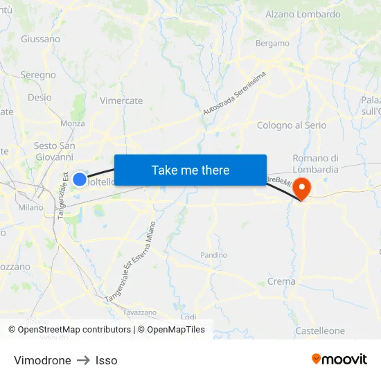 Vimodrone to Isso map