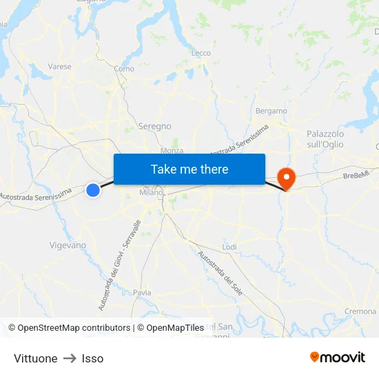 Vittuone to Isso map