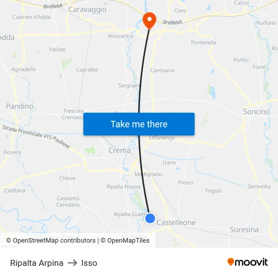 Ripalta Arpina to Isso map