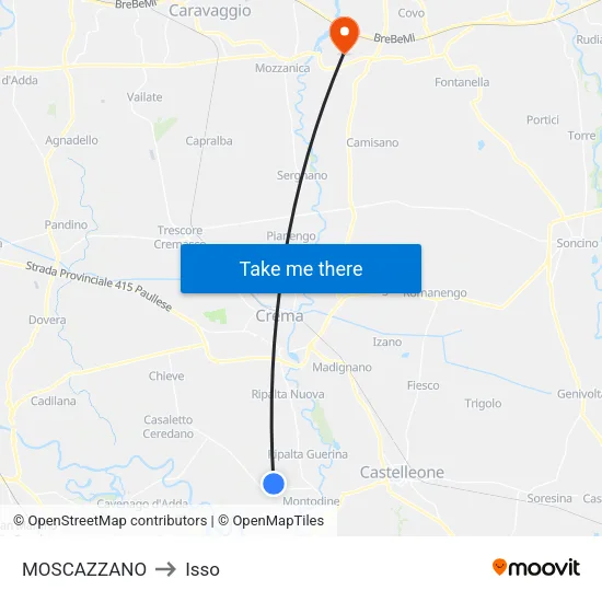 Moscazzano to Isso map