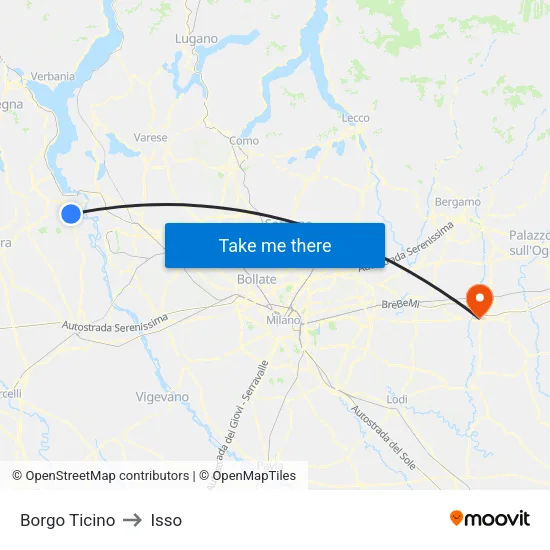 Borgo Ticino to Isso map