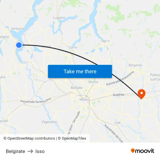 Belgirate to Isso map