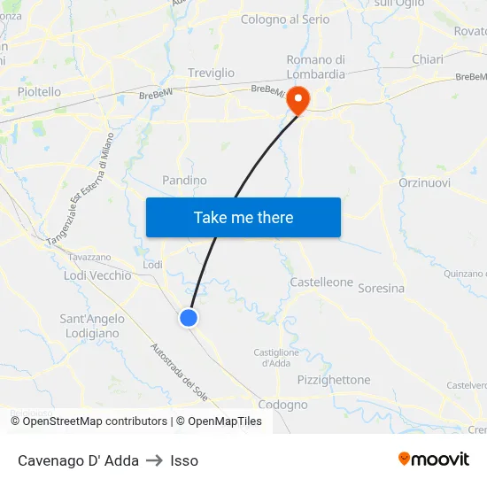 Cavenago D' Adda to Isso map