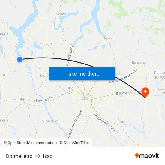 Dormelletto to Isso map