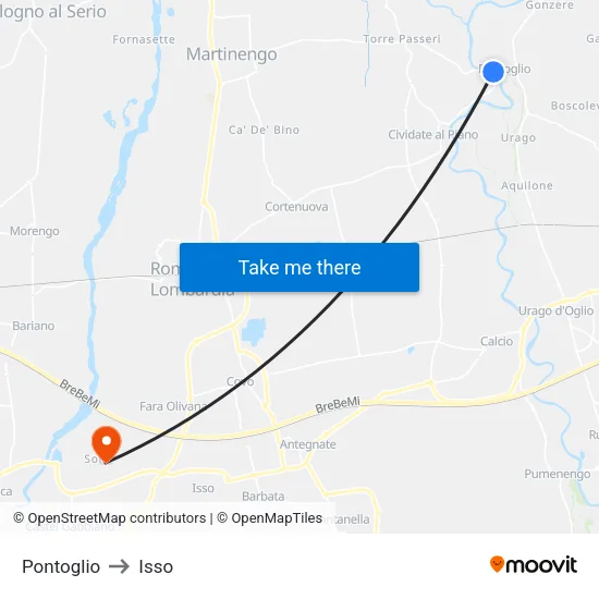 Pontoglio to Isso map