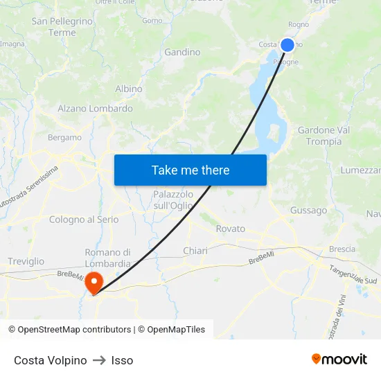 Costa Volpino to Isso map