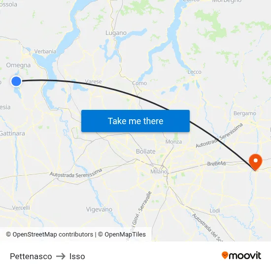 Pettenasco to Isso map