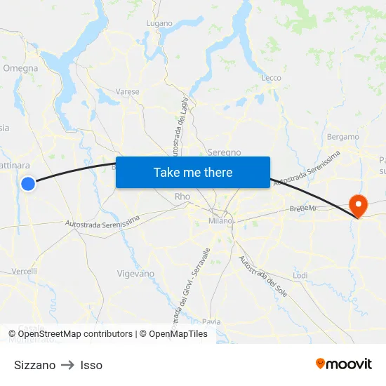 Sizzano to Isso map