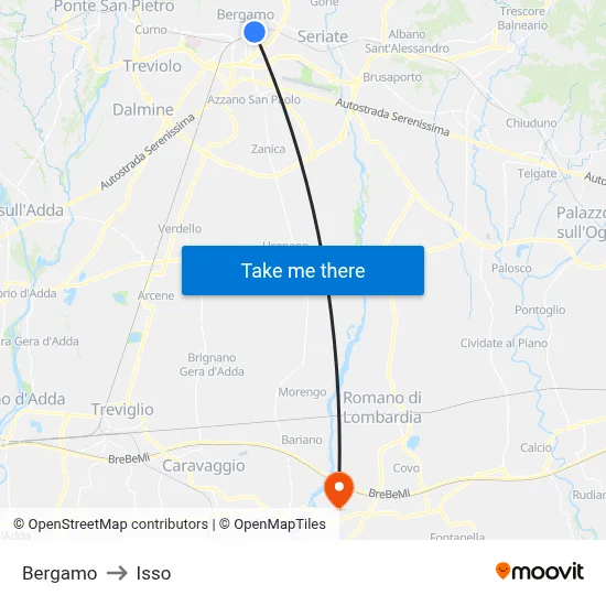 Bergamo to Isso map