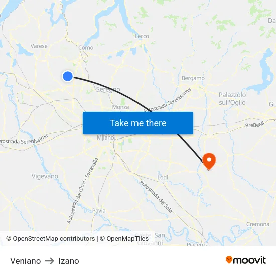Veniano to Izano map