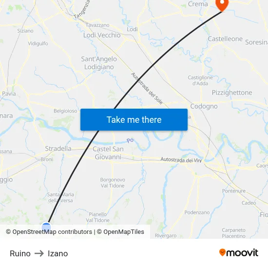Ruino to Izano map