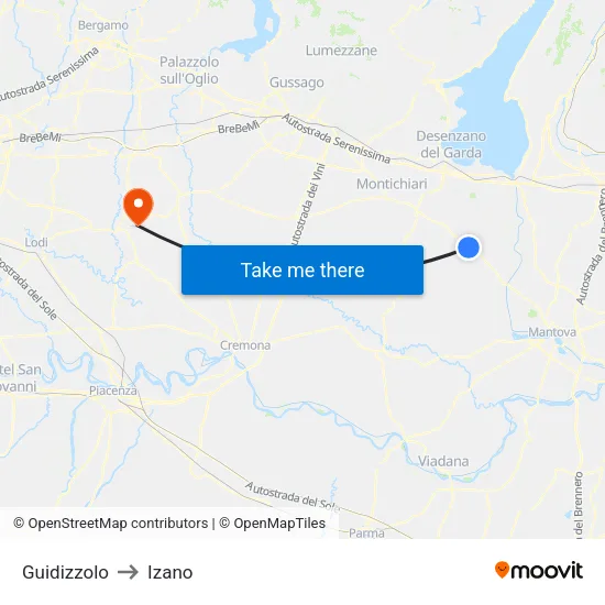 Guidizzolo to Izano map