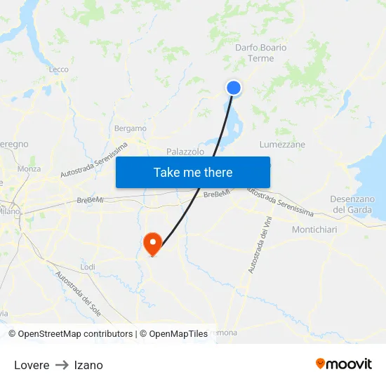 Lovere to Izano map