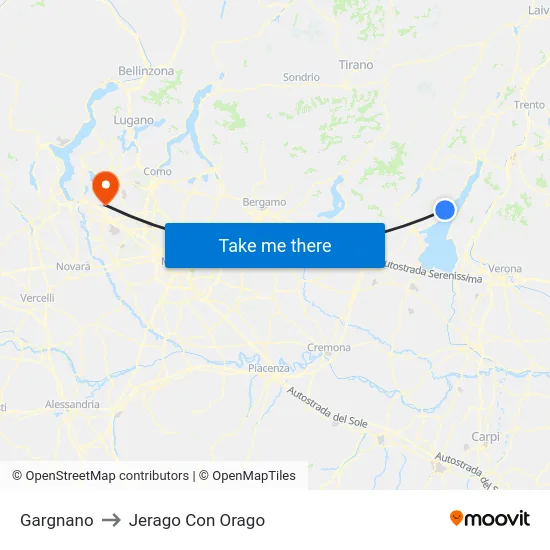 Gargnano to Jerago con Orago map