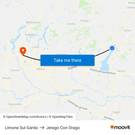 Limone Sul Garda to Jerago Con Orago map