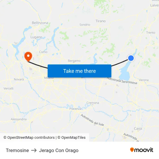 Tremosine to Jerago con Orago map